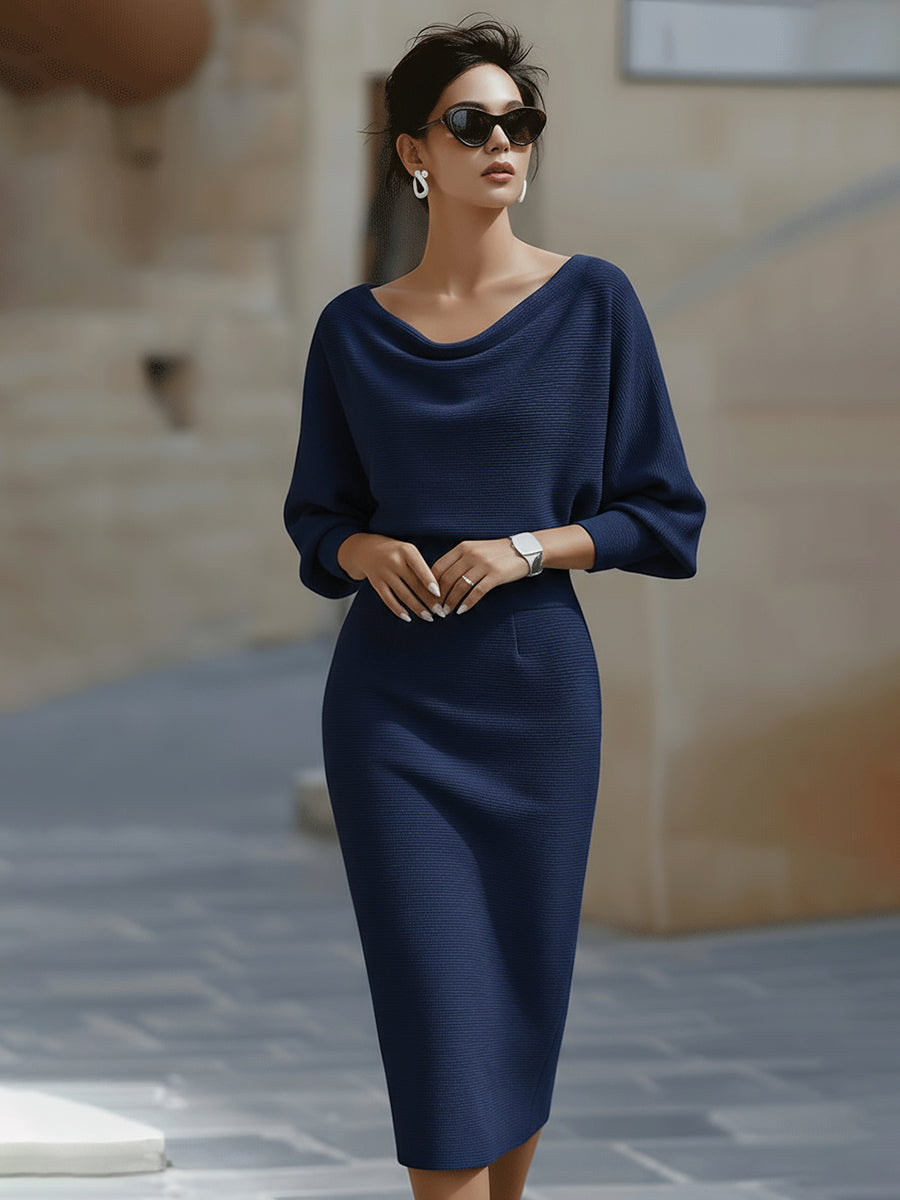 Wendy - Elegantes Midi-Kleid mit Drapiertem Kragen