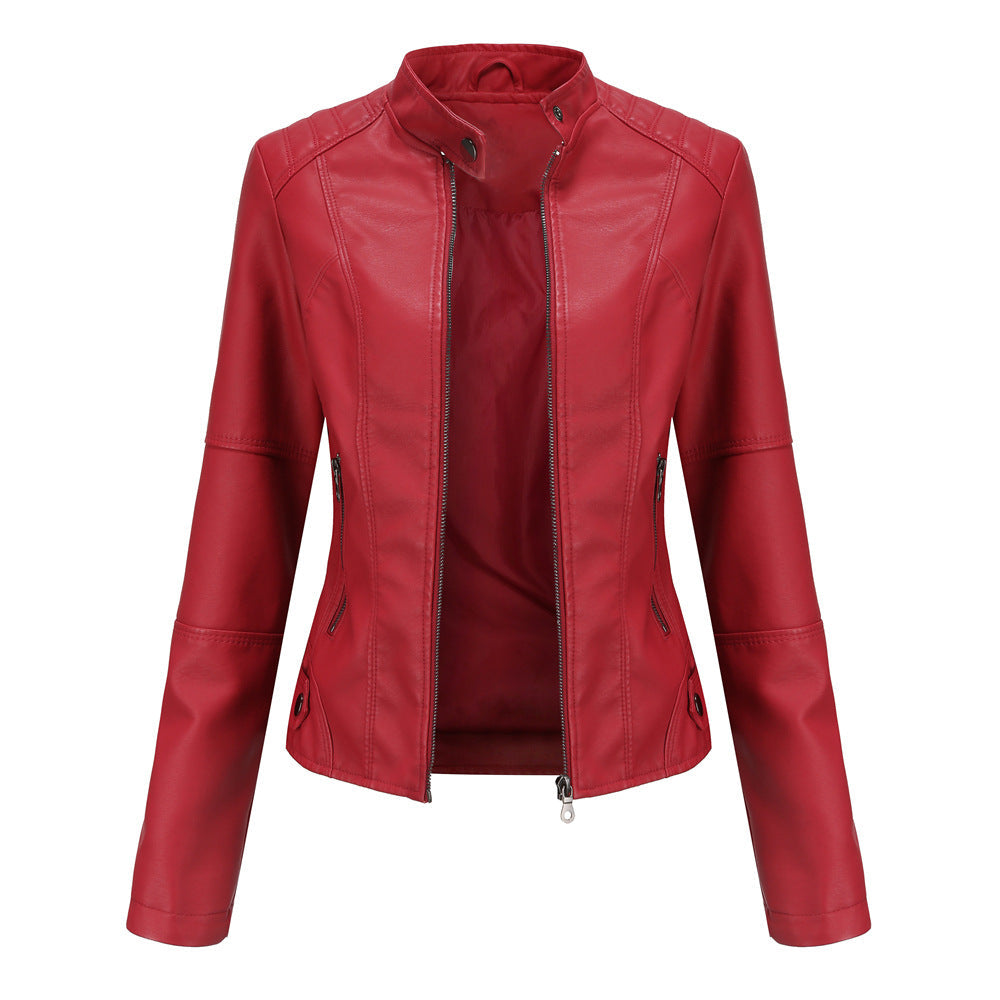 Claudia – Biker-Lederjacke mit Stehkragen