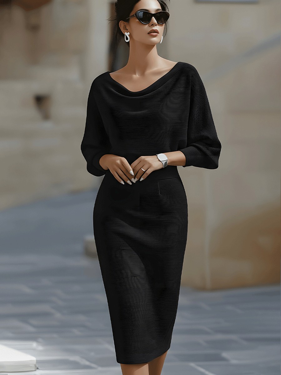 Wendy - Elegantes Midi-Kleid mit Drapiertem Kragen