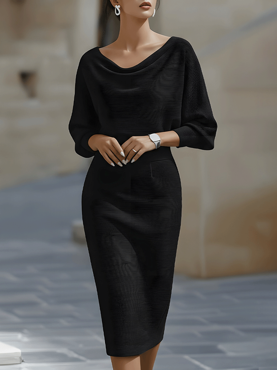 Wendy - Elegantes Midi-Kleid mit Drapiertem Kragen