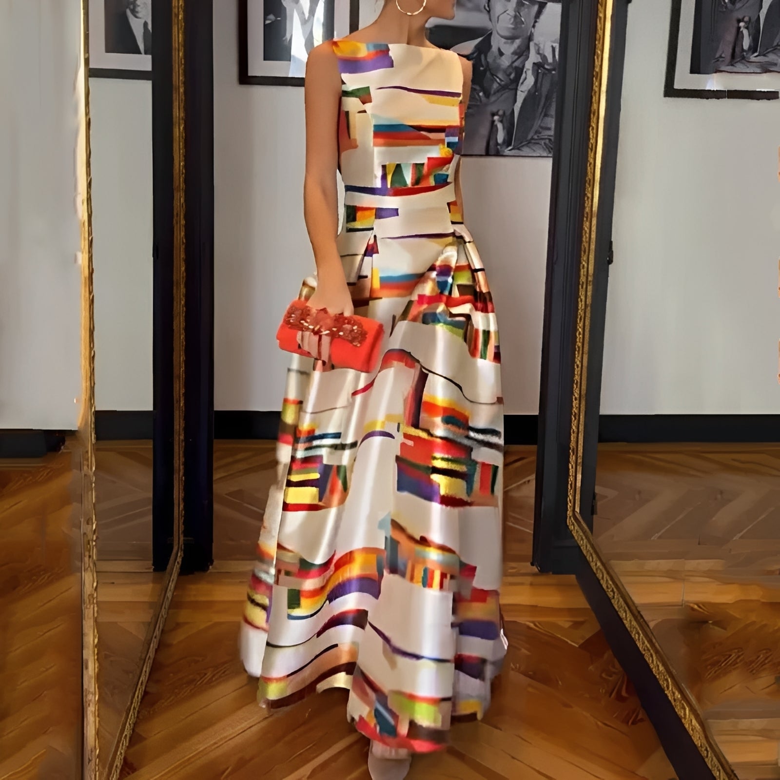 Louisa - Stilvolles Maxikleid mit geometrischem Muster für Damen