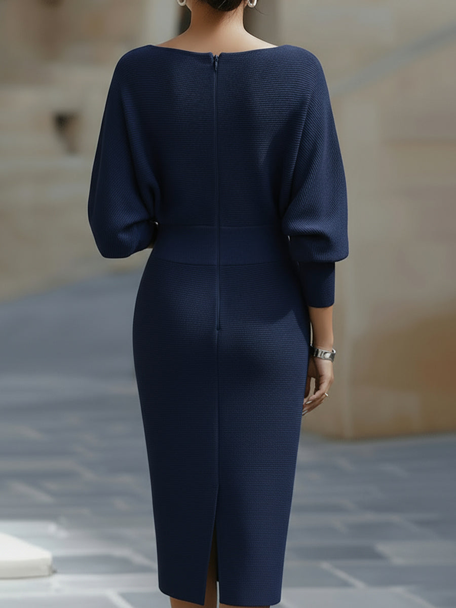 Wendy - Elegantes Midi-Kleid mit Drapiertem Kragen