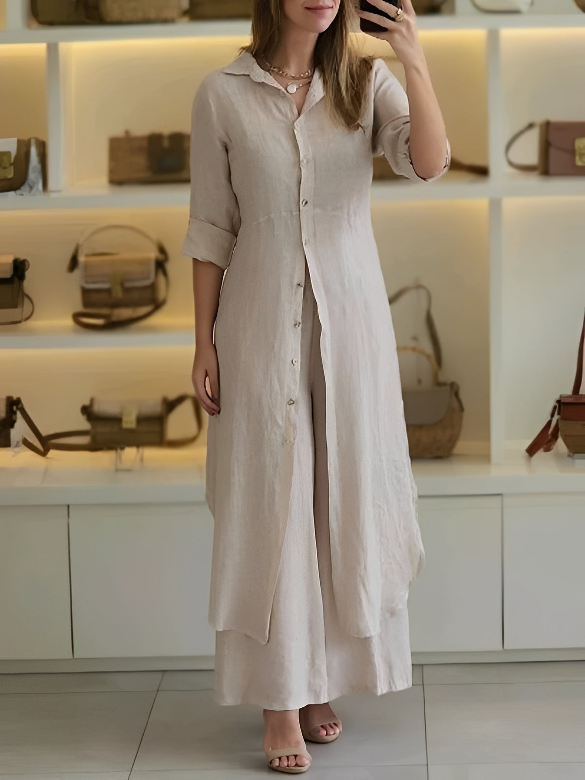 Telsa - Elegantes Damen-Zweiteiler-Set mit langem Hemd