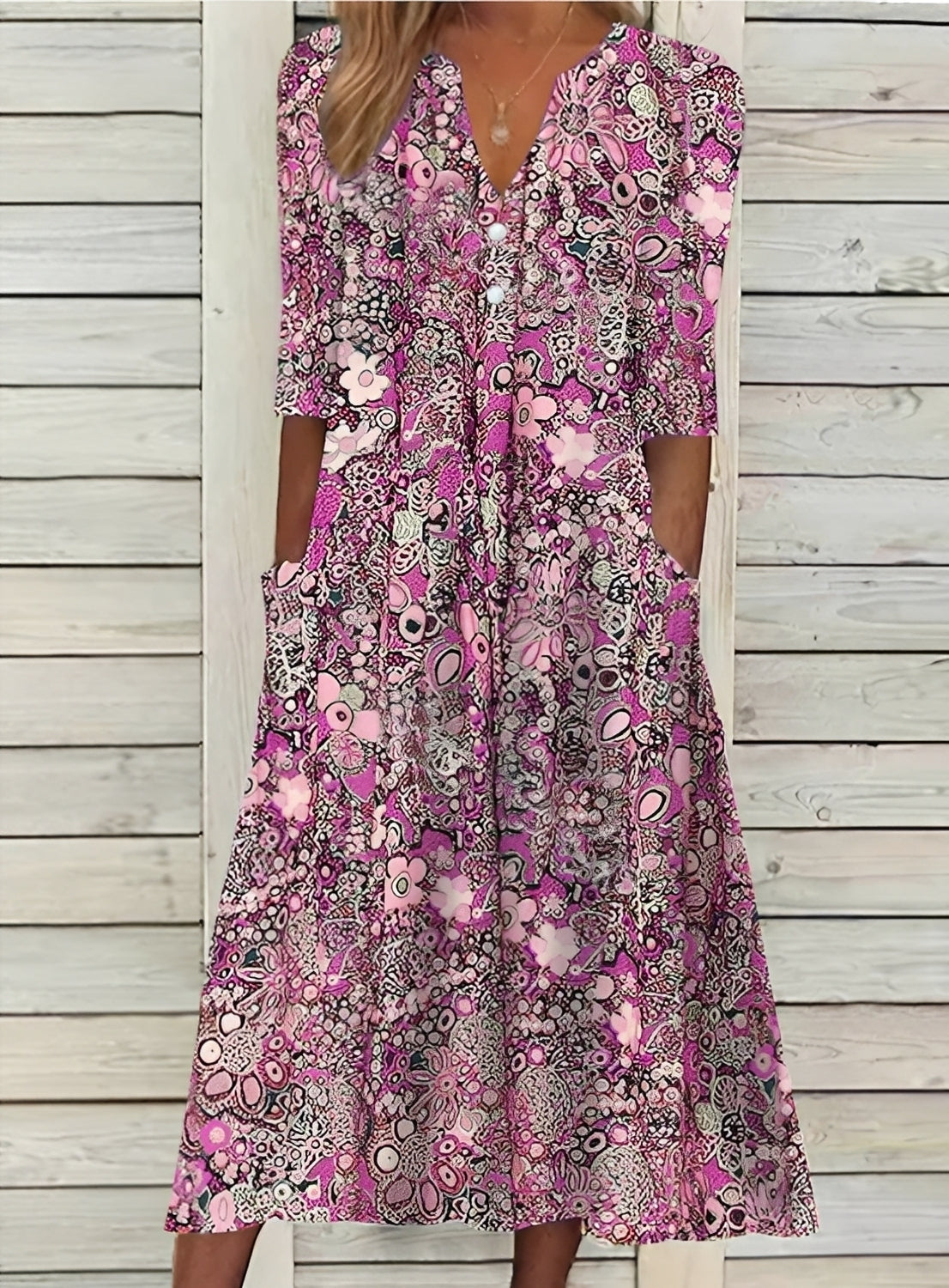 Eleanor - Bequemes Damen-Blumenkleid mit Taschen