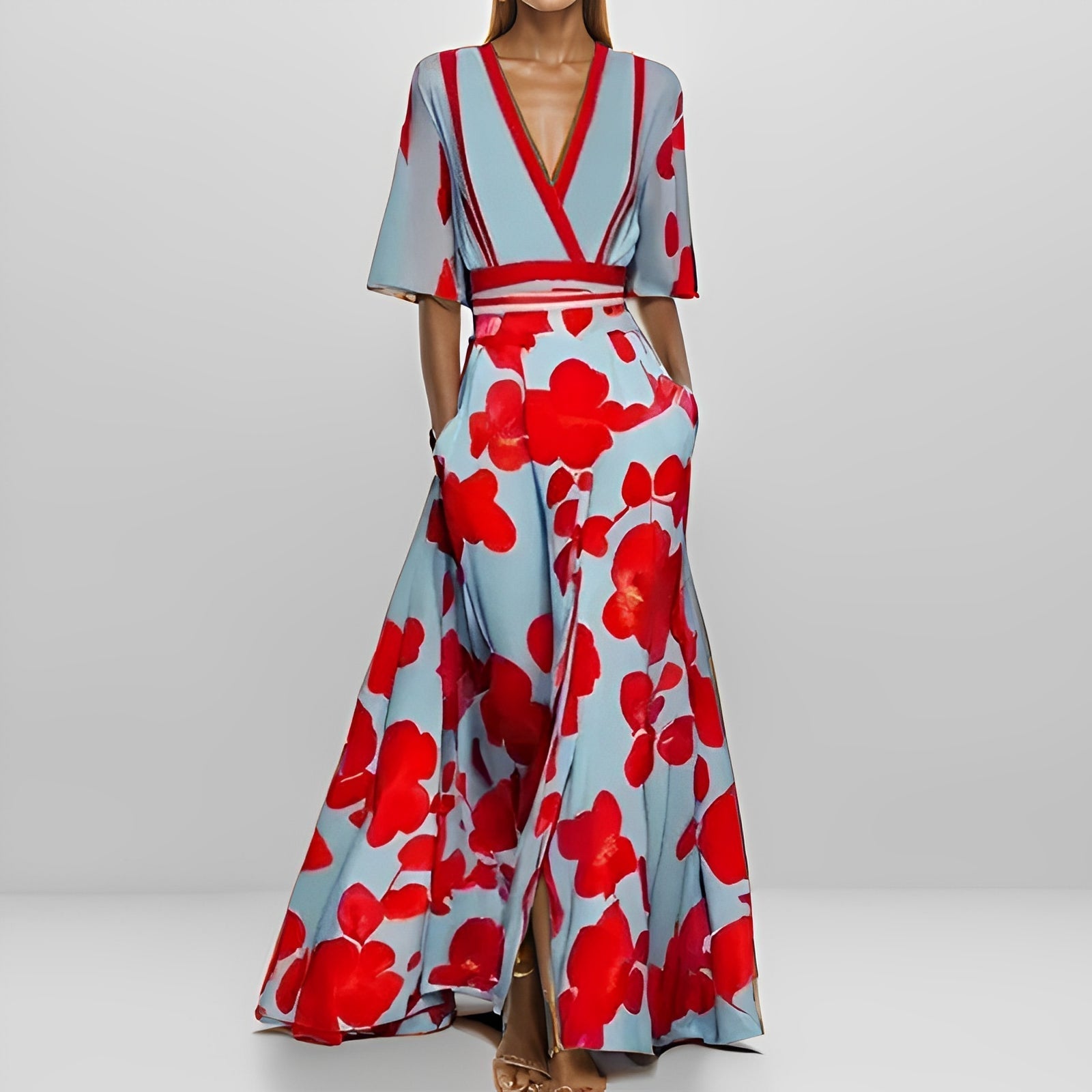 Delores - Maxilanges Blumenkleid mit langen Ärmeln