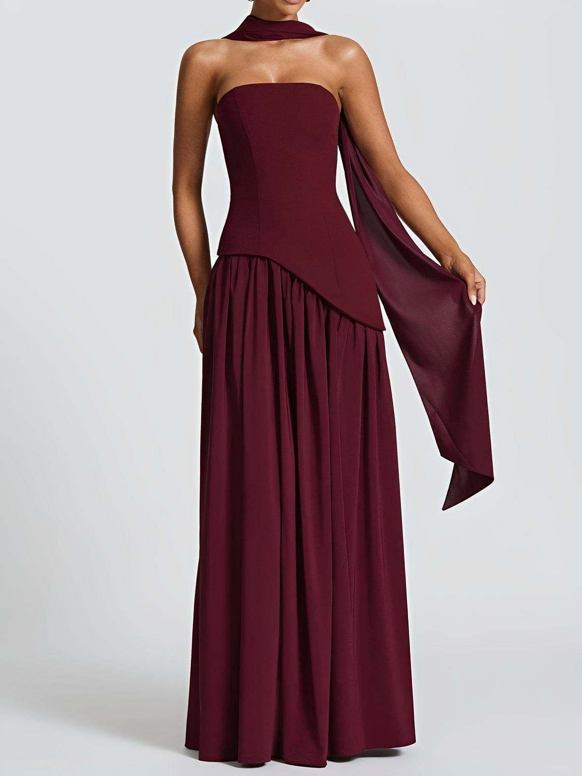 Georgia - Stilvolles schulterfreies Kleid mit hohem Schlitz für Damen