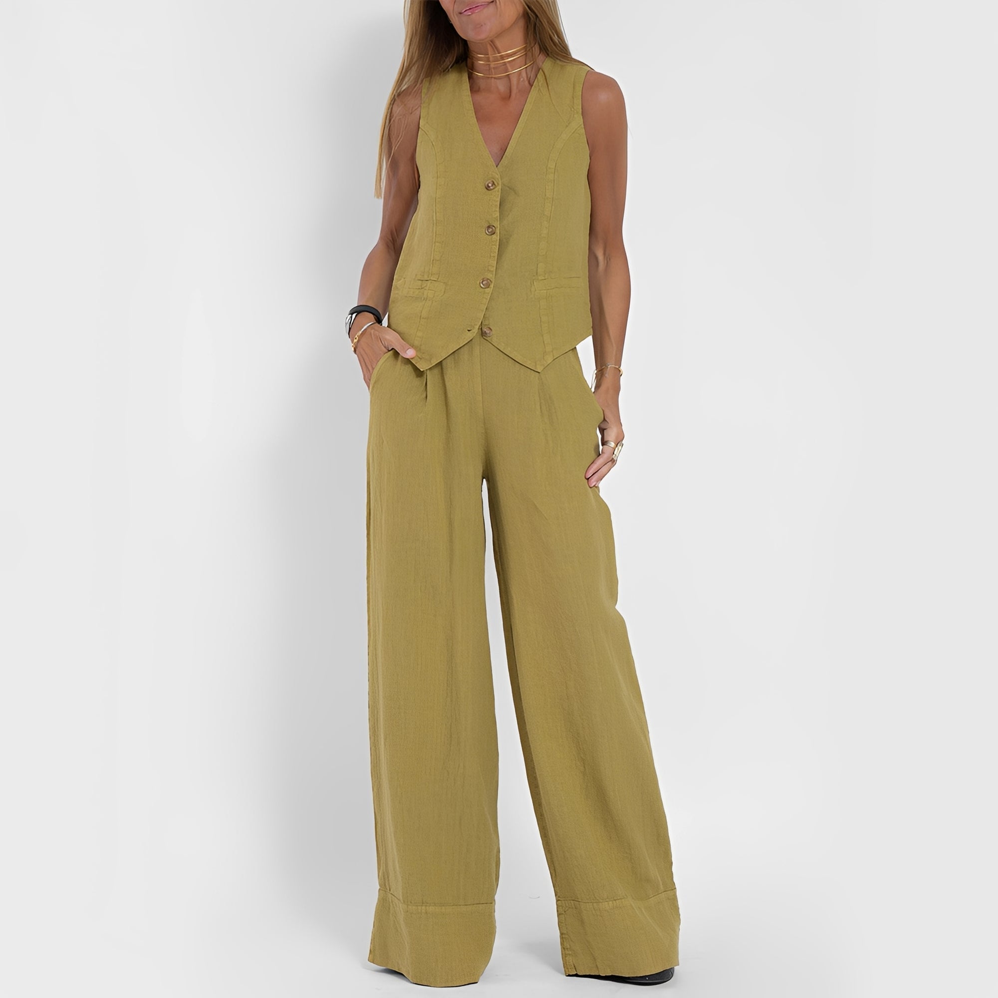 Joan - Lässiges ärmelloses Set mit weitem Bein für Damen