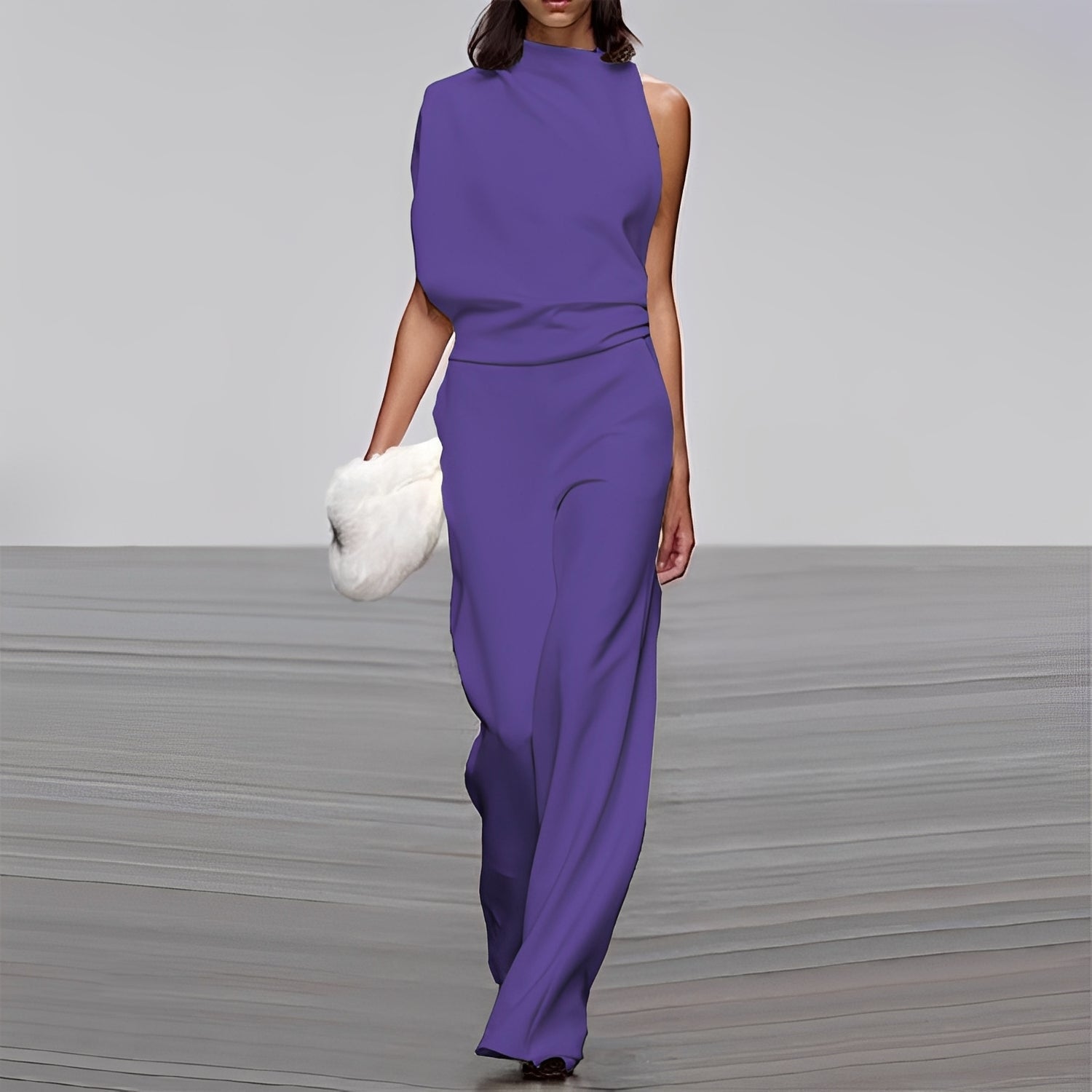 Lucie - Stilvoller, glänzender Ein-Schulter-Jumpsuit für Damen