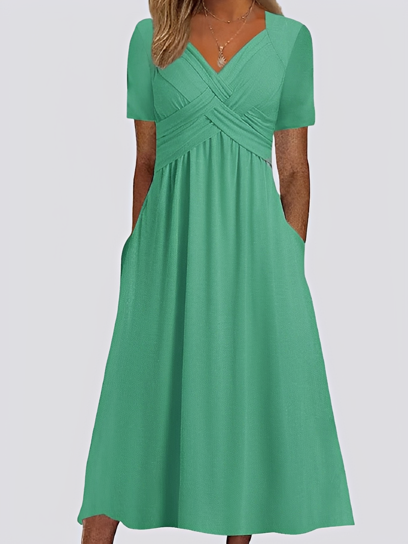 Salma - Lockeres Damen-Midikleid mit femininem Flair und kurzen Ärmeln