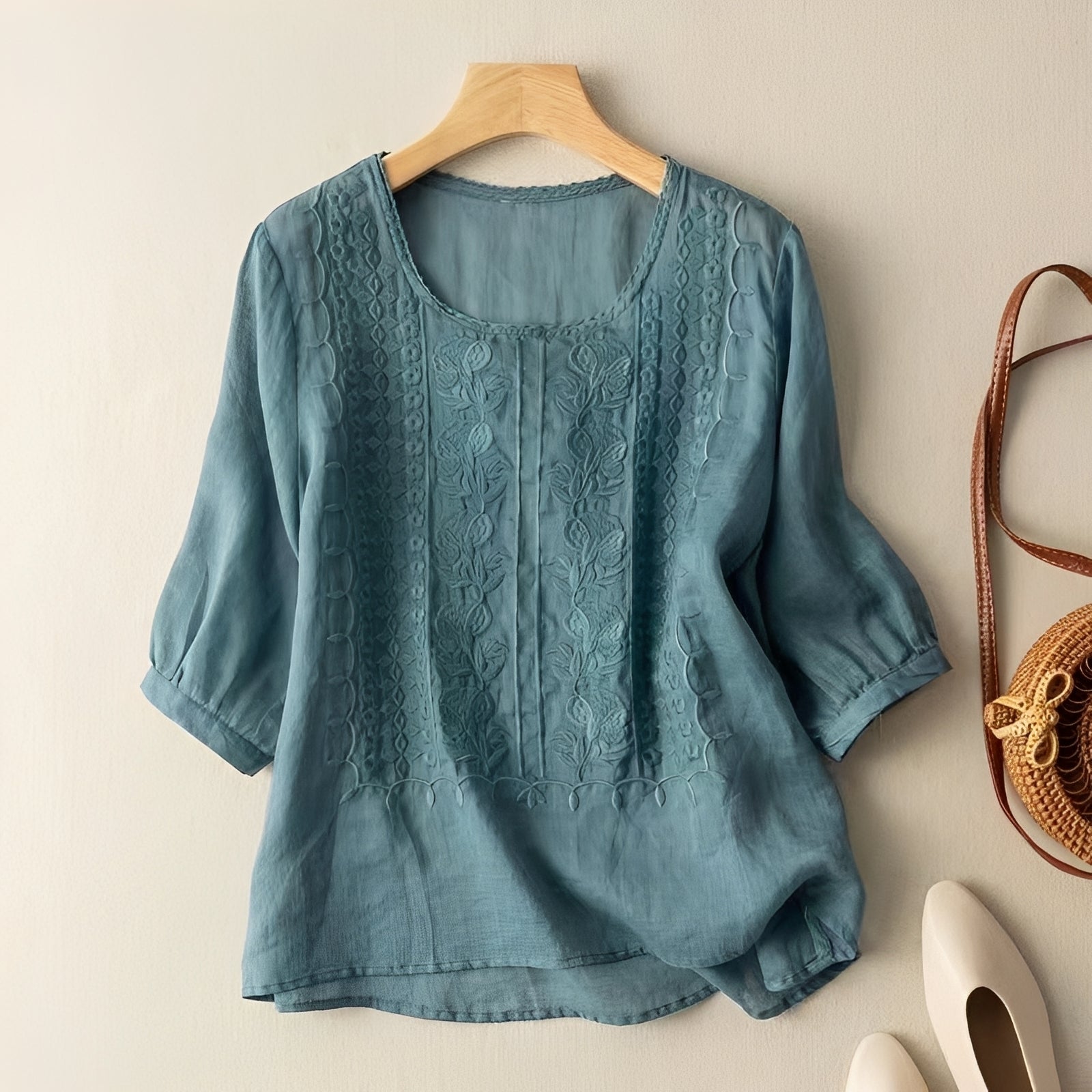 Gretchen - Elegante bestickte Bluse mit 3/4-Ärmeln für Frauen