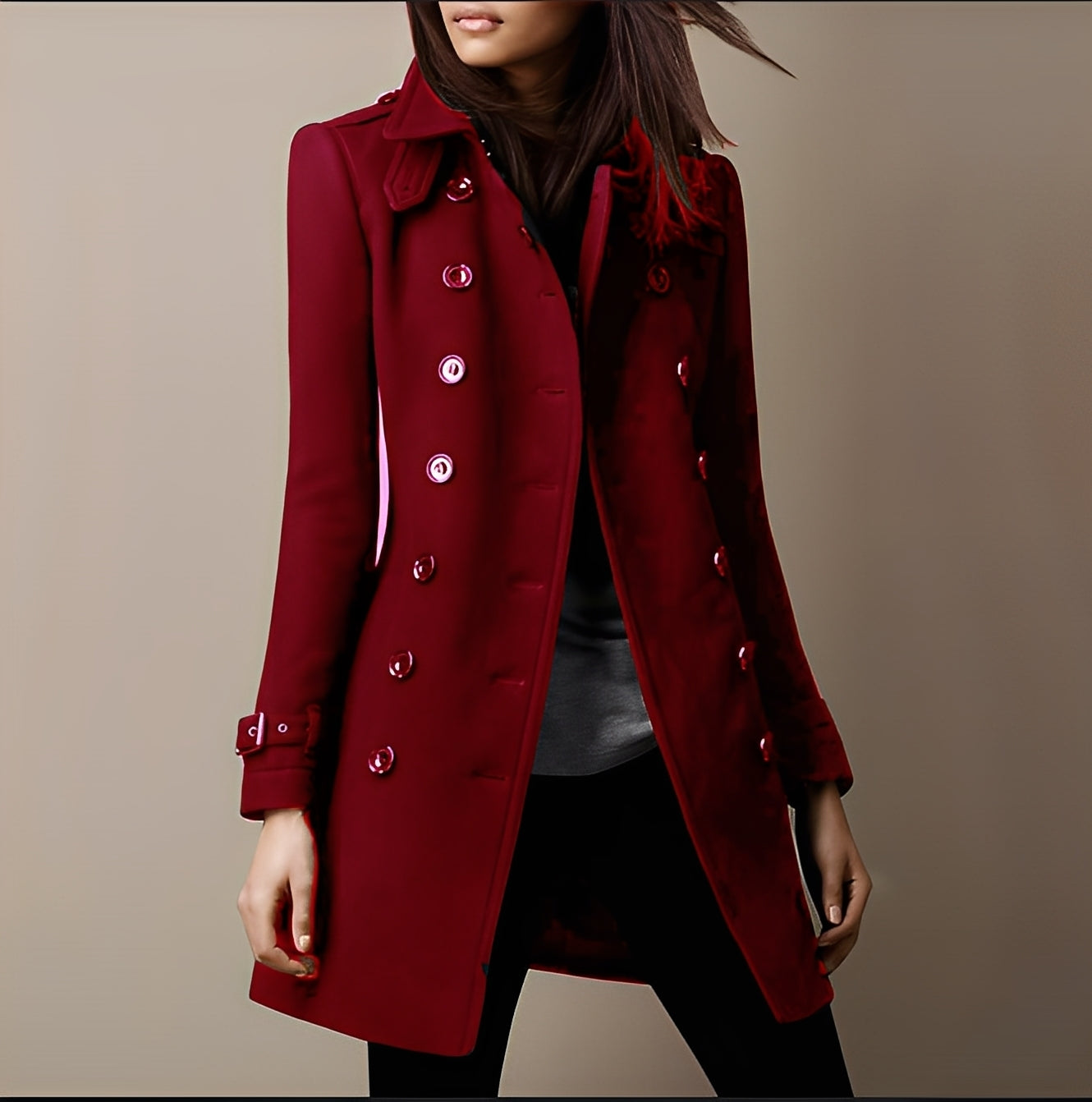 Aryana - Stilvoller Damen-Wollmantel im Zweireiher-Look