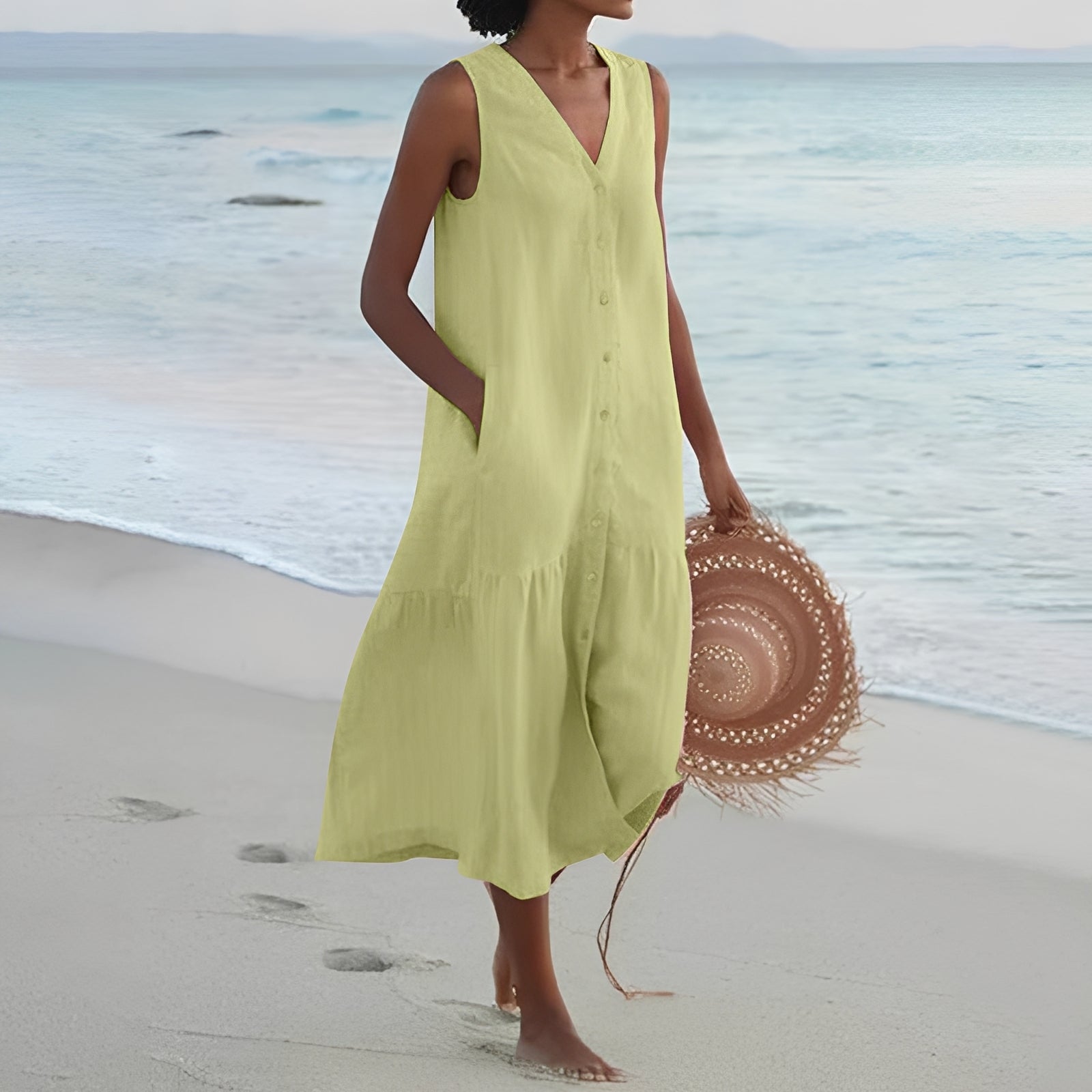 Katherine - Langes Damenkleid mit V-Ausschnitt
