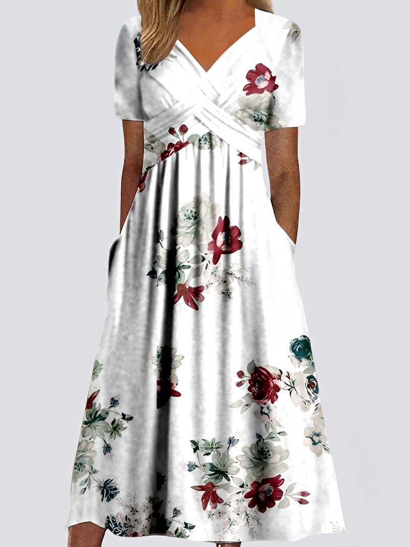Salma - Lockeres Damen-Midikleid mit femininem Flair und kurzen Ärmeln