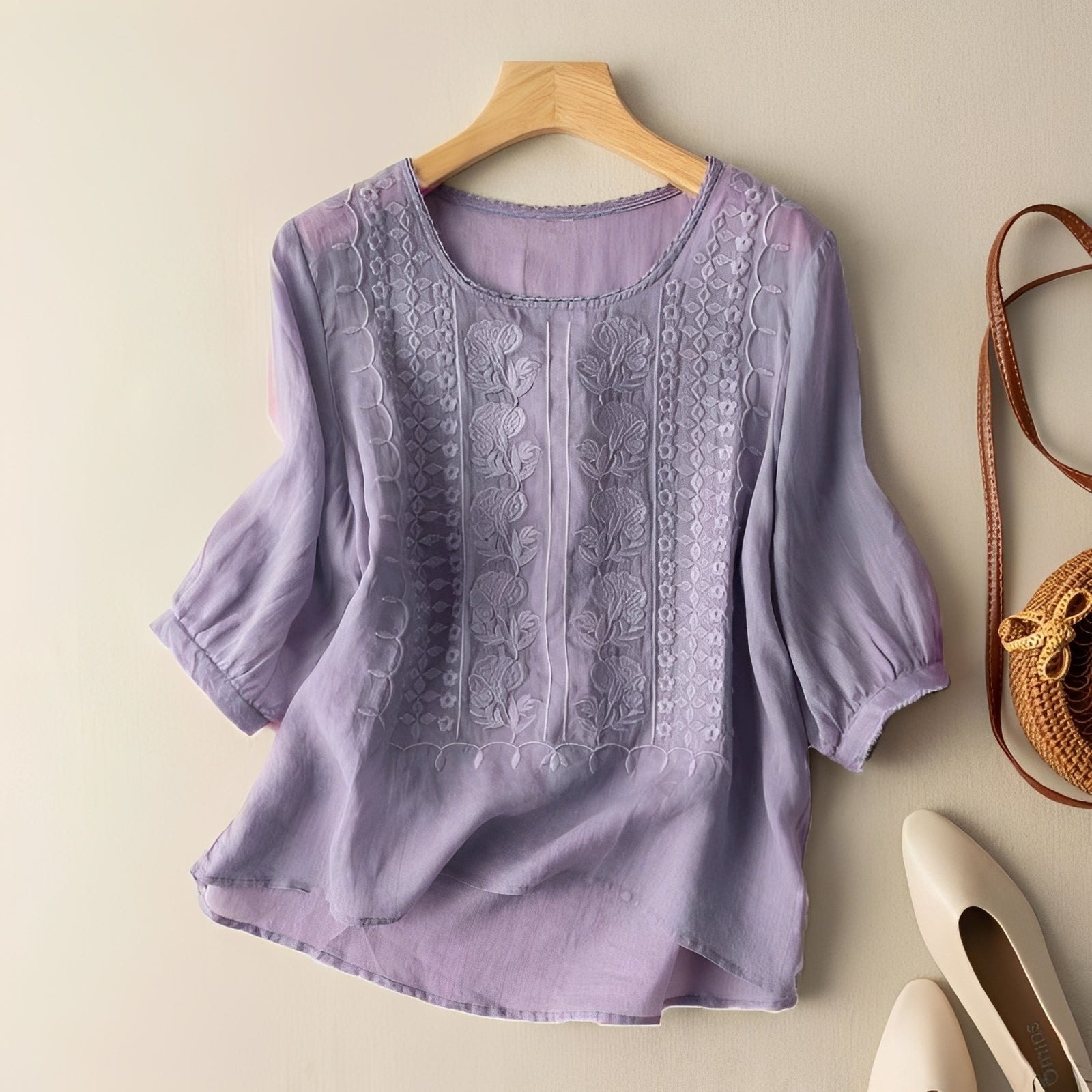Gretchen - Elegante bestickte Bluse mit 3/4-Ärmeln für Frauen