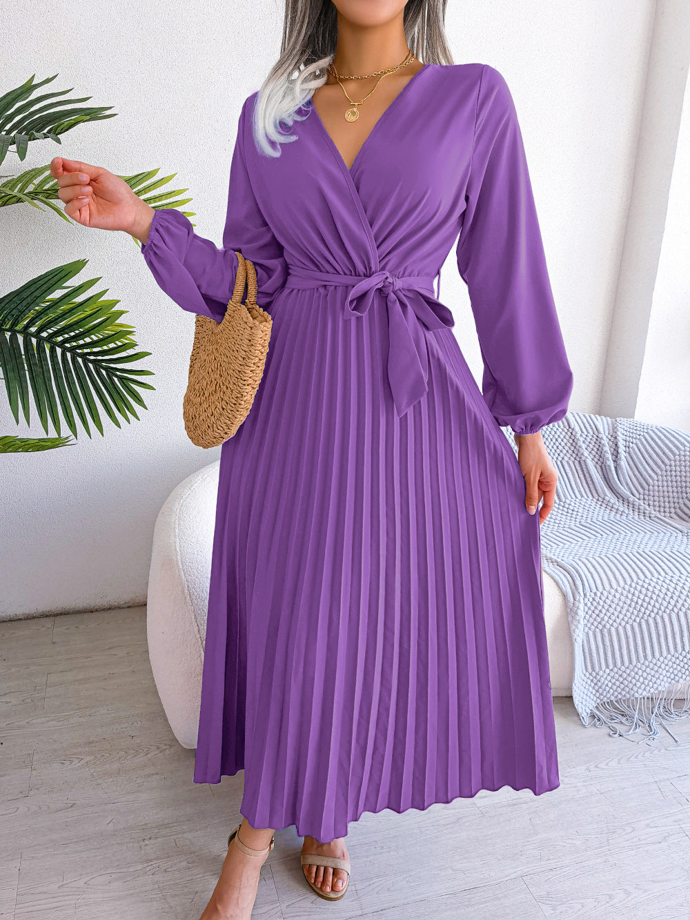 Alicia - Stilvolles Damen-Maxikleid mit Falten und Gürtel