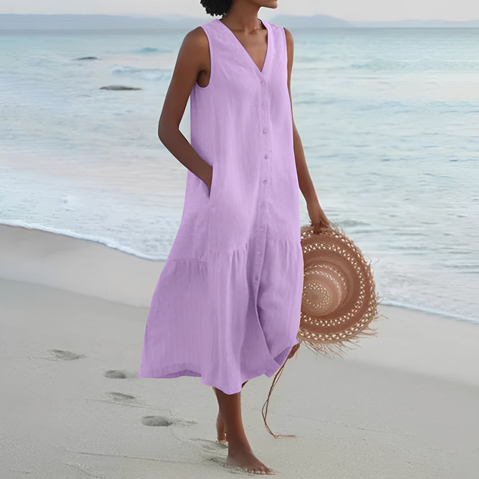 Katherine - Langes Damenkleid mit V-Ausschnitt