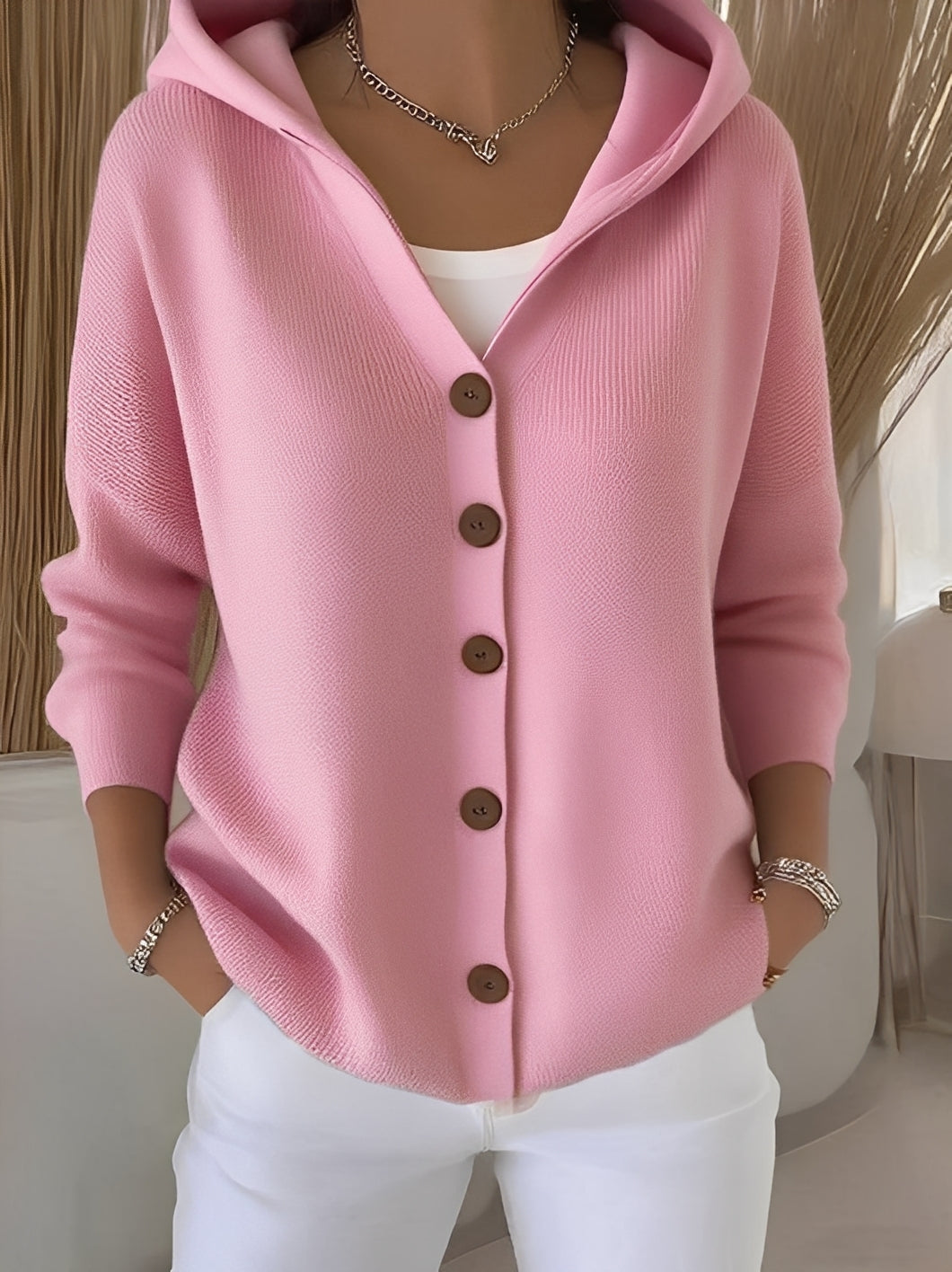 Ryanne - Bequeme Langarm-Kapuzen-Strickjacke für Damen