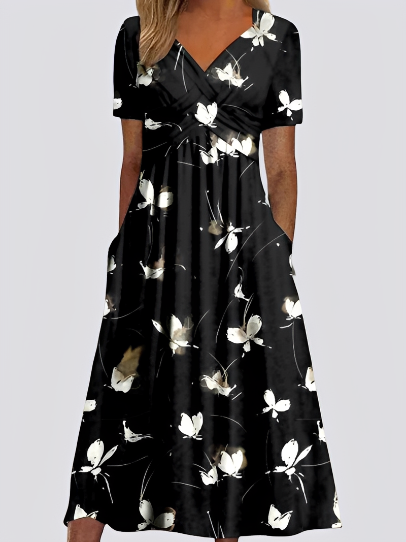 Salma - Lockeres Damen-Midikleid mit femininem Flair und kurzen Ärmeln
