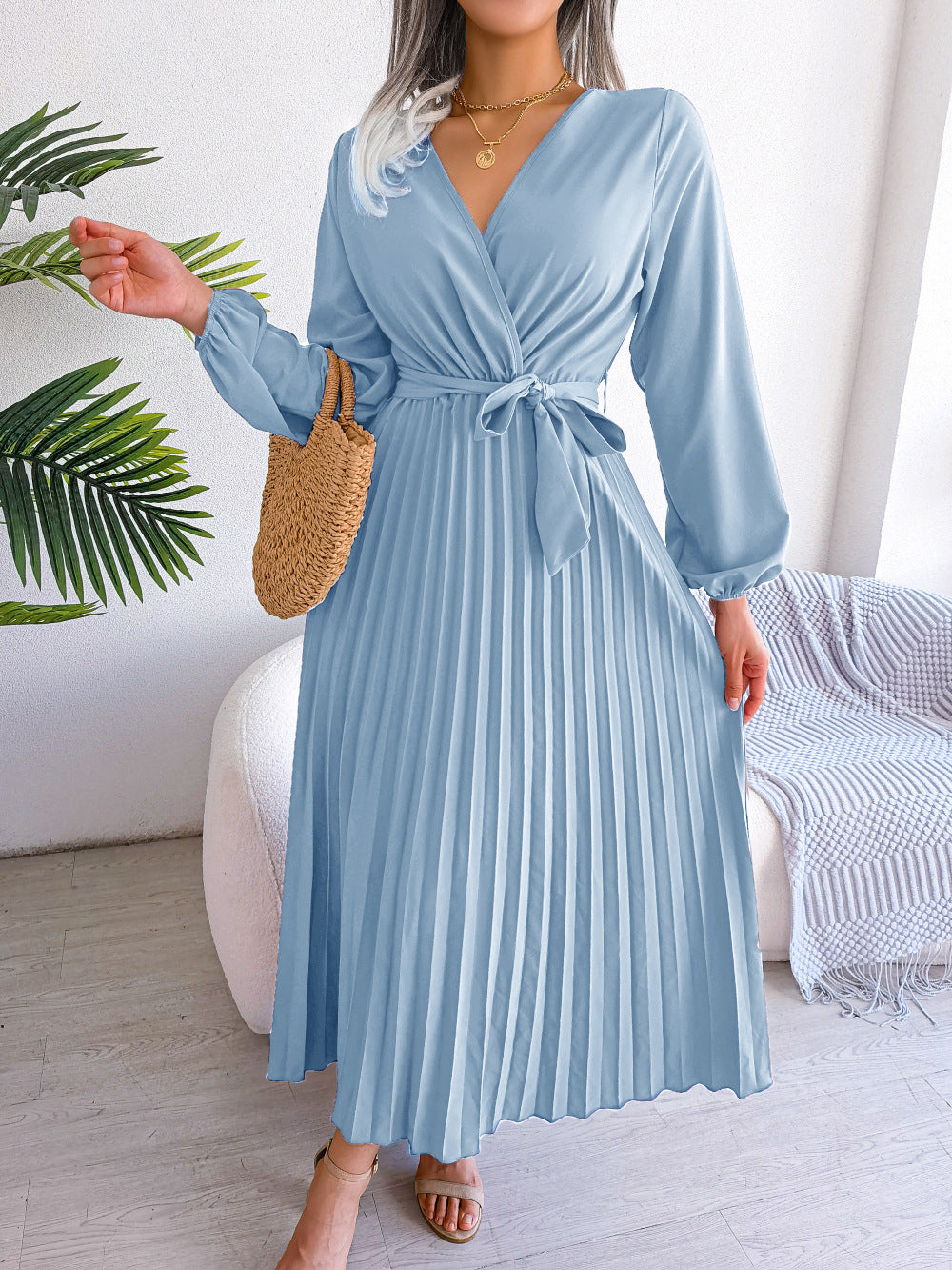 Alicia - Stilvolles Damen-Maxikleid mit Falten und Gürtel