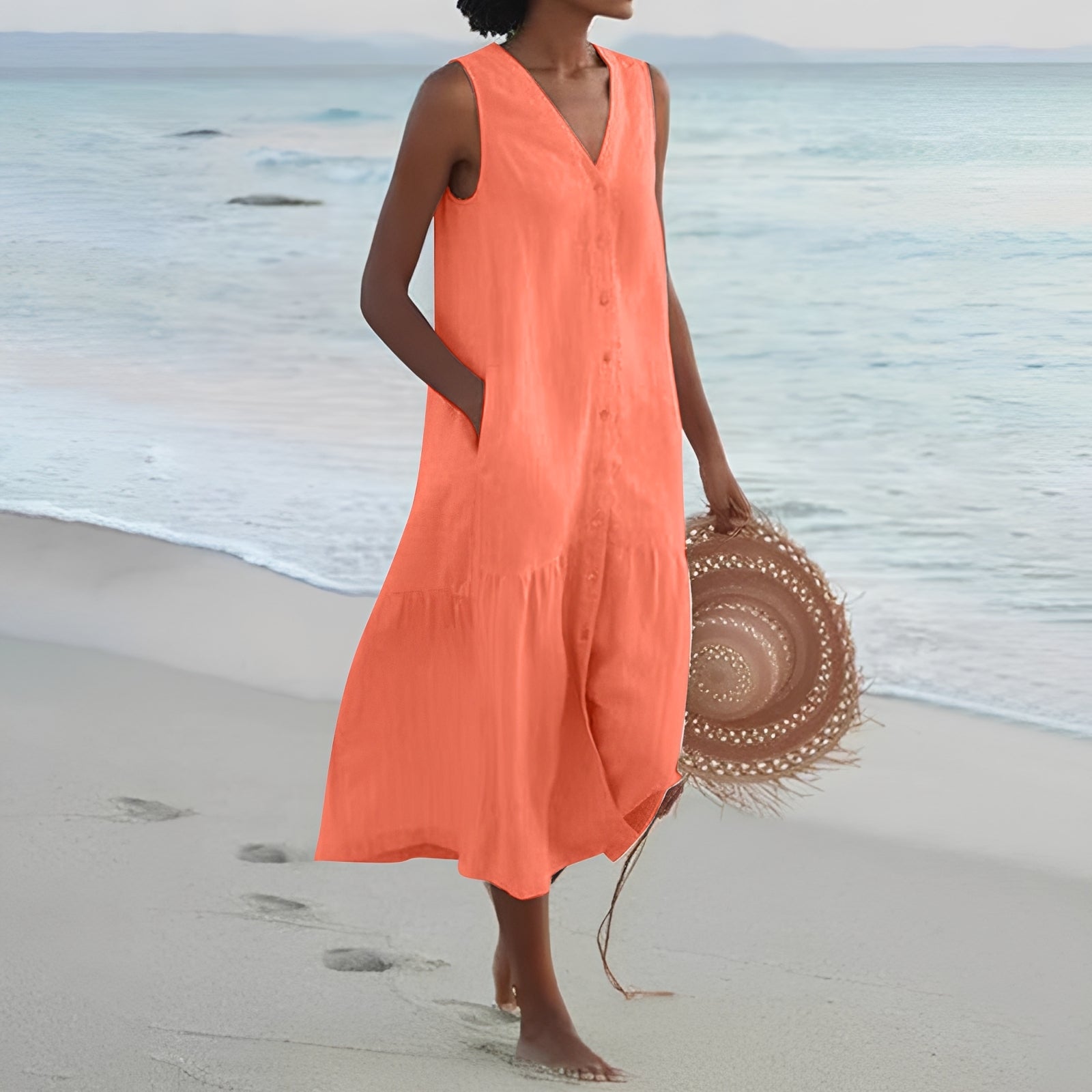 Katherine - Langes Damenkleid mit V-Ausschnitt