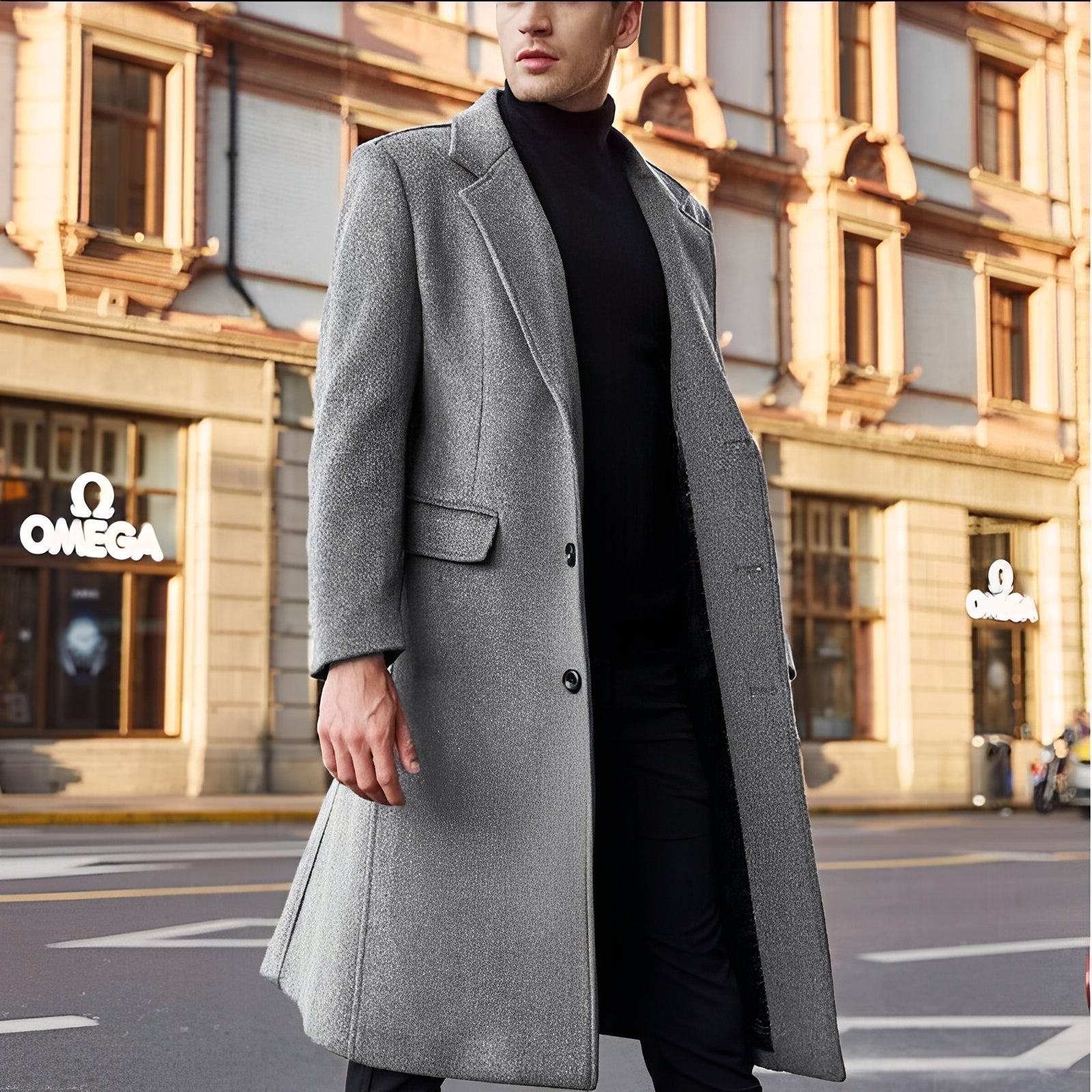 Nicholas - Stilvoller langer Woll-Trenchcoat für Herren