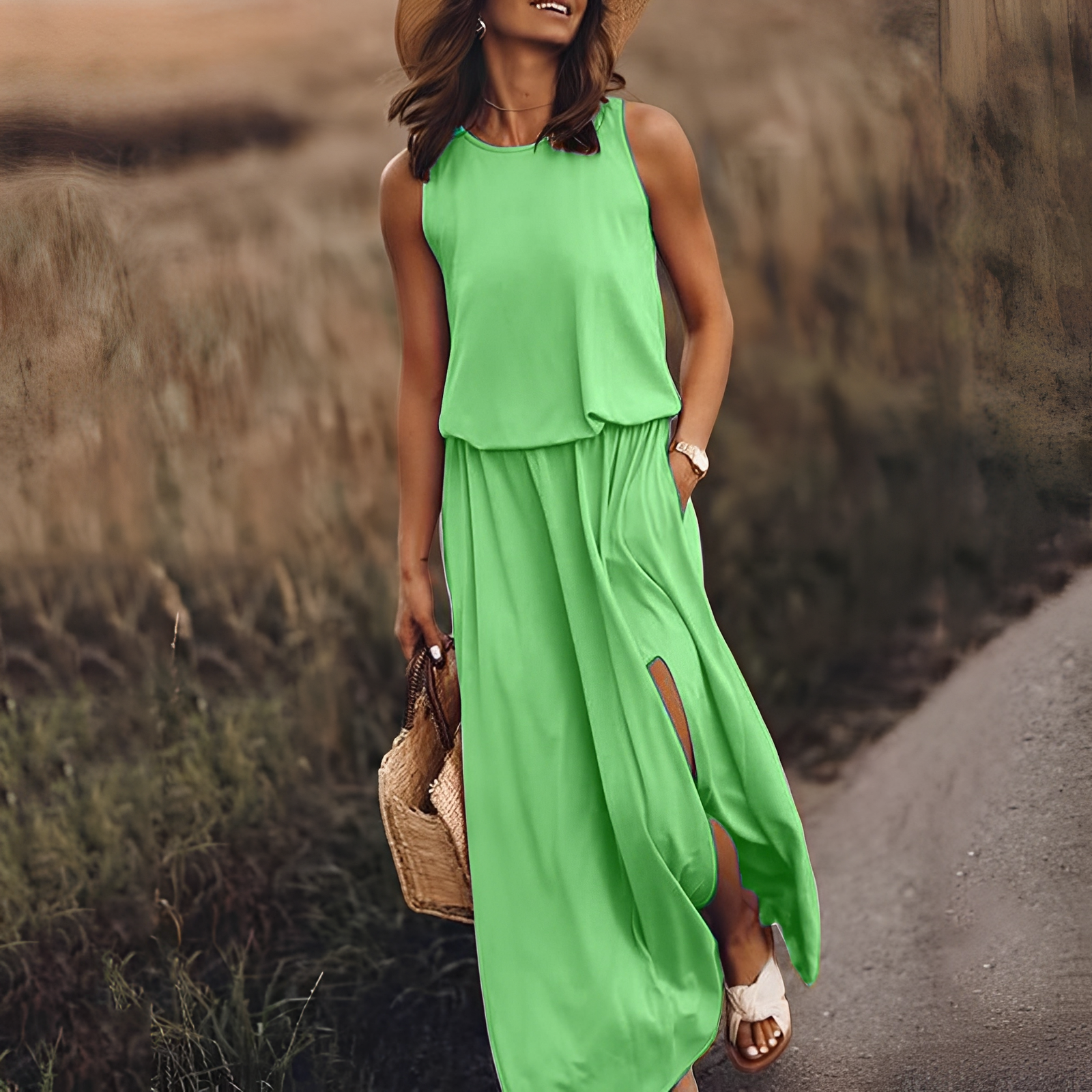 Agnes - Gemütliches, ärmelloses Damen-Maxikleid
