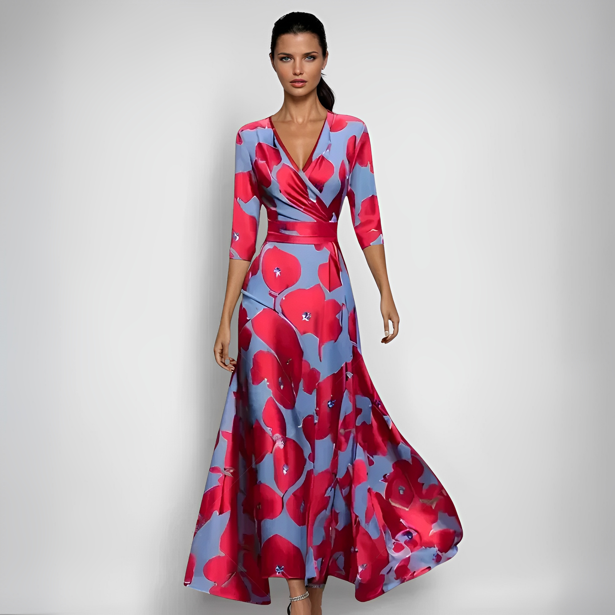 Delores - Maxilanges Blumenkleid mit langen Ärmeln
