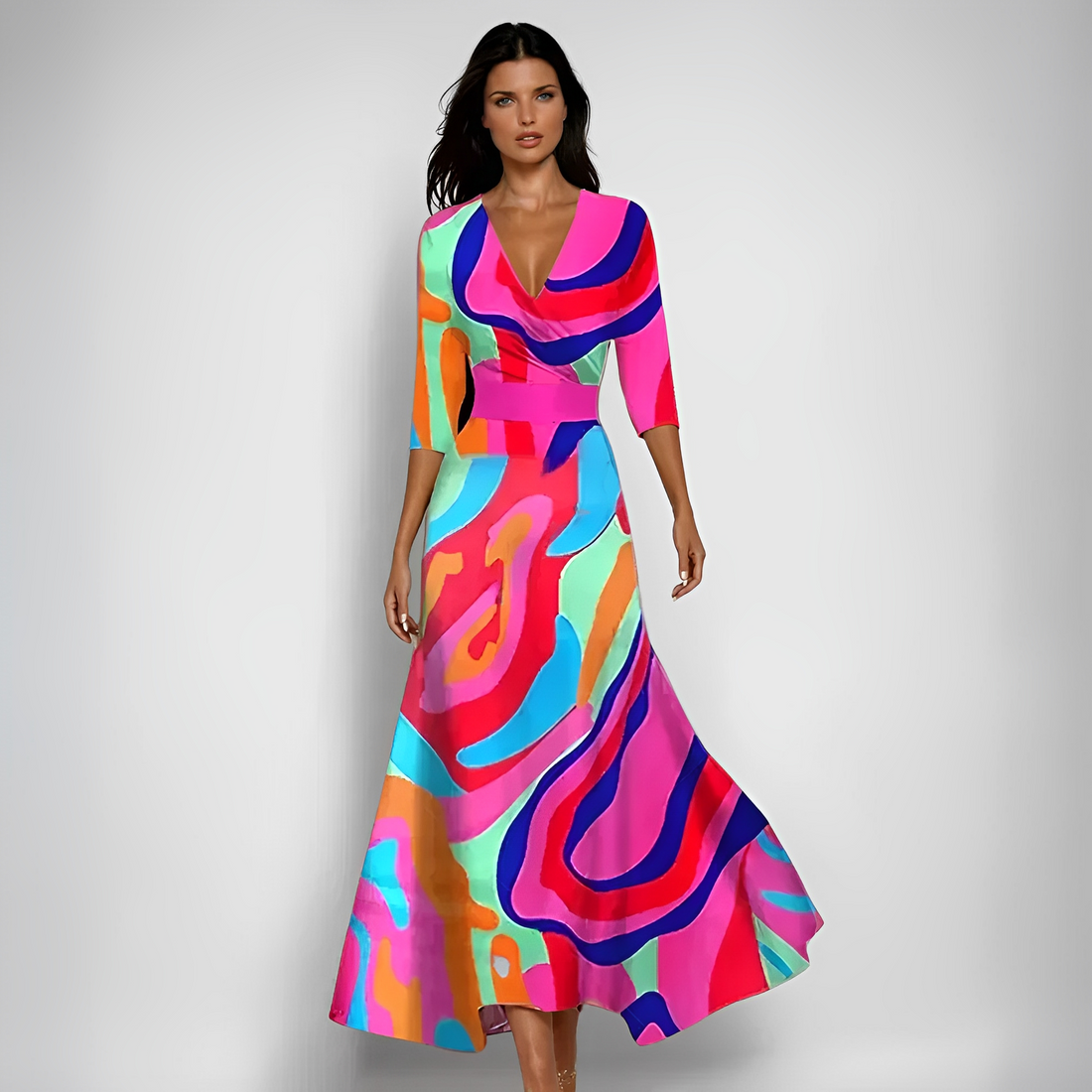 Delores - Maxilanges Blumenkleid mit langen Ärmeln