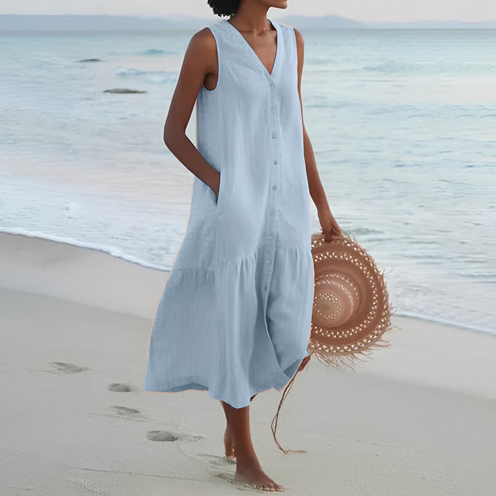 Katherine - Langes Damenkleid mit V-Ausschnitt