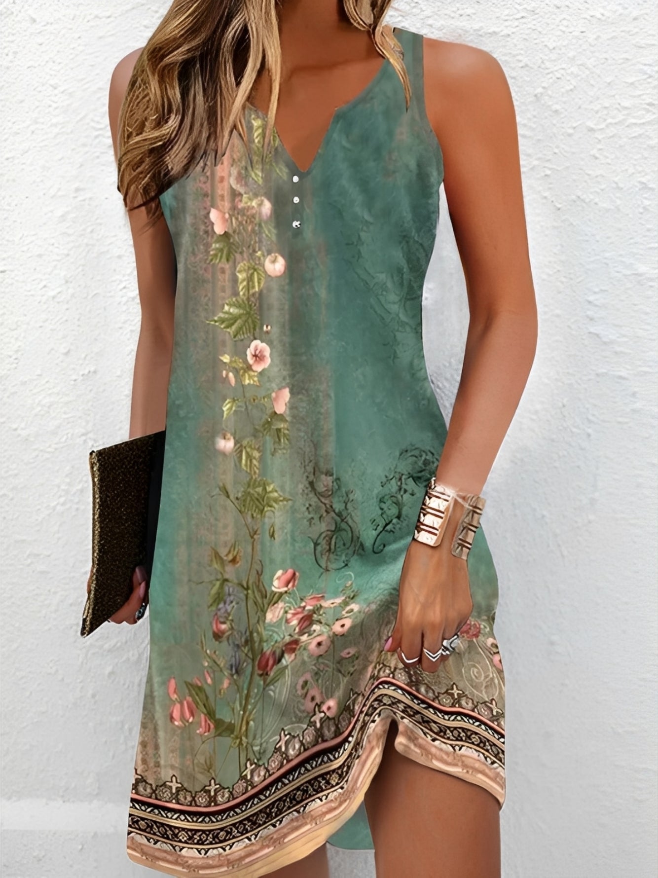 Isobelle - Schickes ärmelloses Damenkleid mit Musterdesign