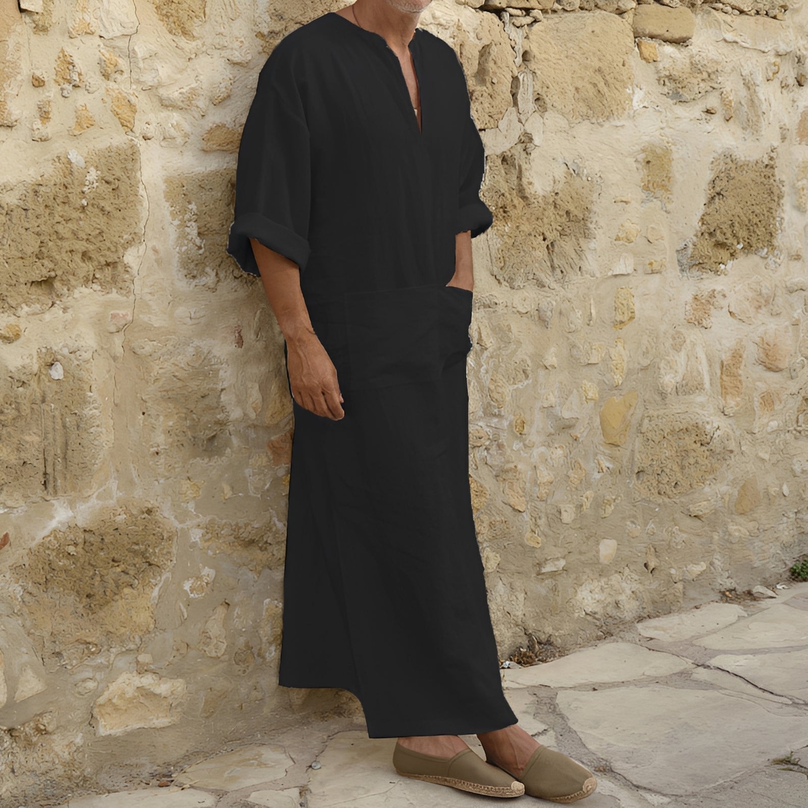 Josiah - Langes, einfaches Herrenhemdkleid mit Schlitz