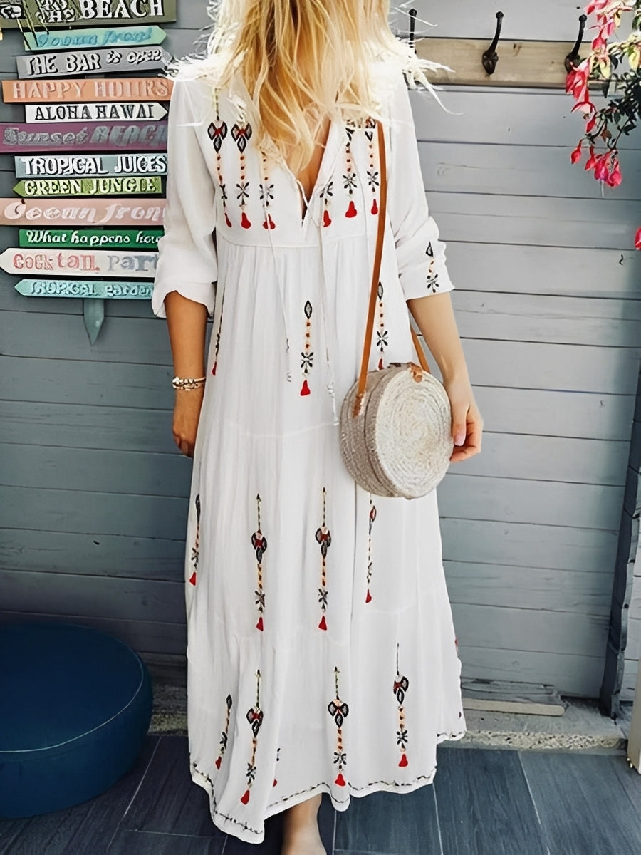 Jean - Damen-Boho-Kleid mit V-Ausschnitt und Blumenmuster