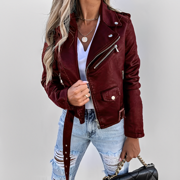 Colyne - Schicke Lederjacke mit niedrigem Kragen für Damen