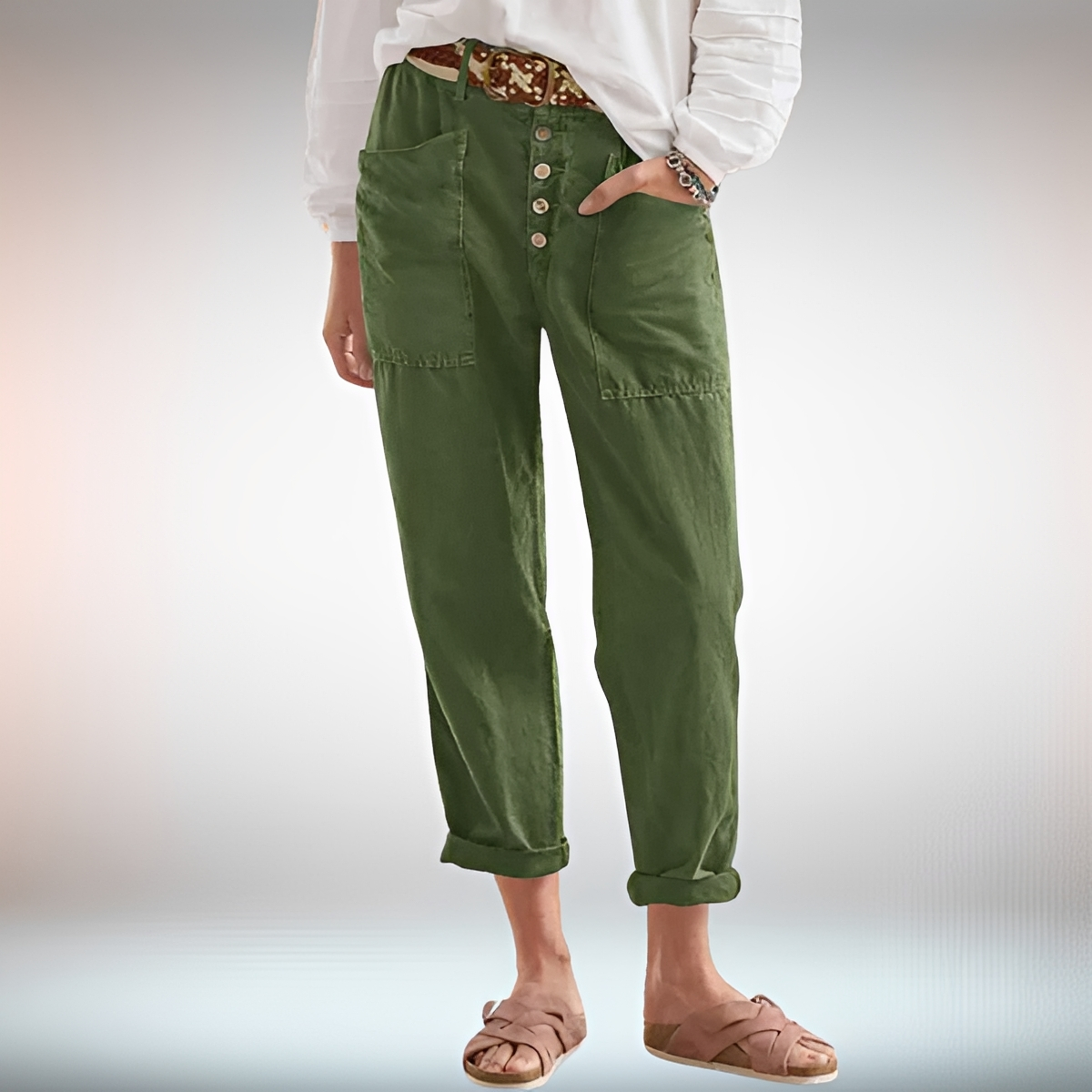 Rhonwen - Stilvolle, locker sitzende Hose mit Knopfleiste