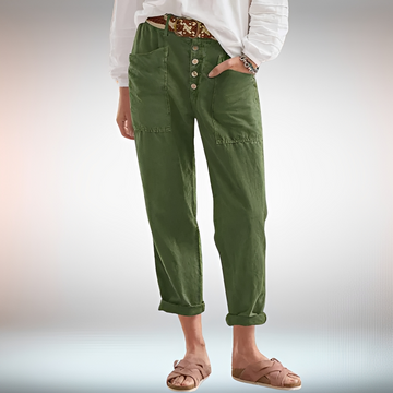 Rhonwen - Stilvolle, locker sitzende Hose mit Knopfleiste