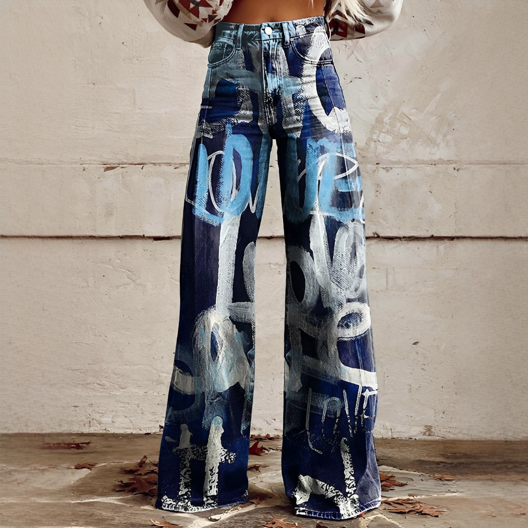 Shelley - Komfortable Weitbeinige Bedruckte Jeans