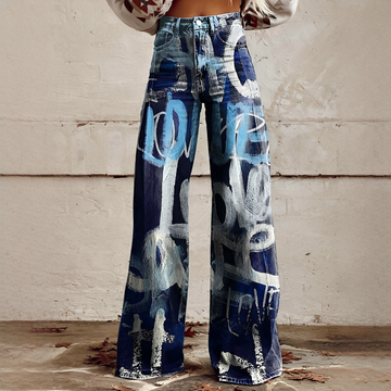 Shelley - Komfortable Weitbeinige Bedruckte Jeans