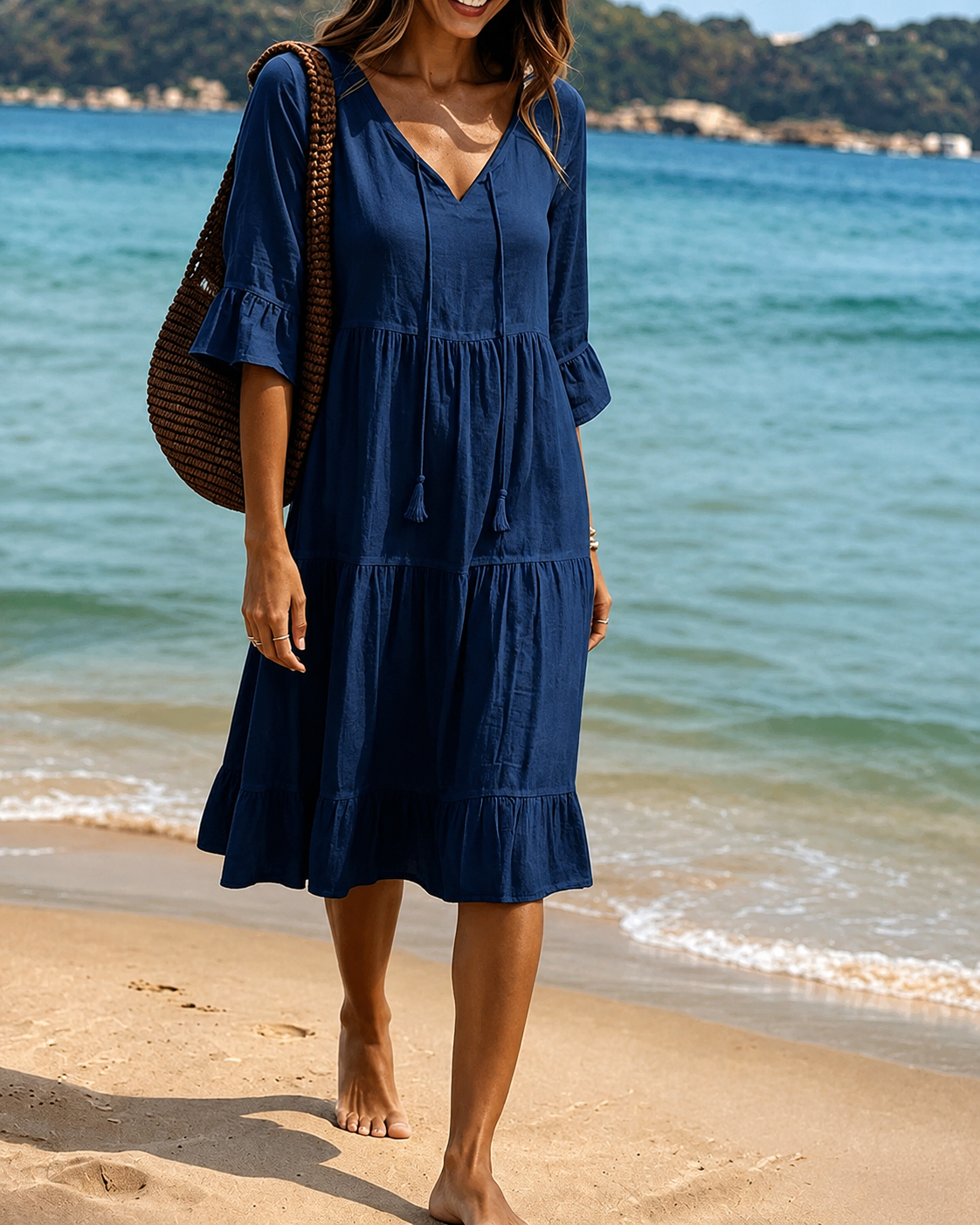 Lorraine - Elegantes V-Ausschnitt-Midikleid
