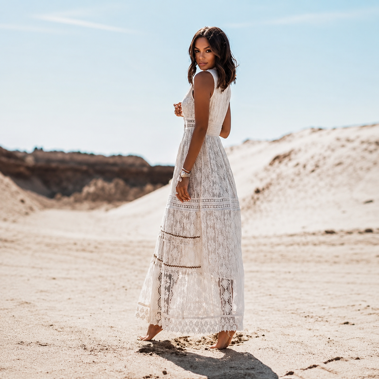 Flossie - Elegantes V-Ausschnitt Hochtaillen Maxikleid