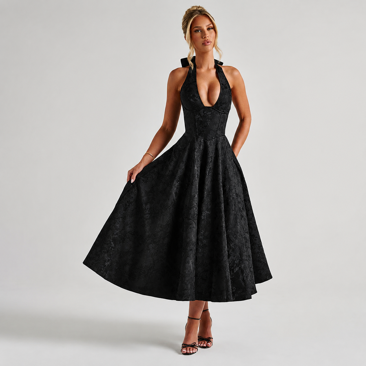 Dahlia - Elegantes V-Ausschnitt Neckholder Ärmelloses Kleid