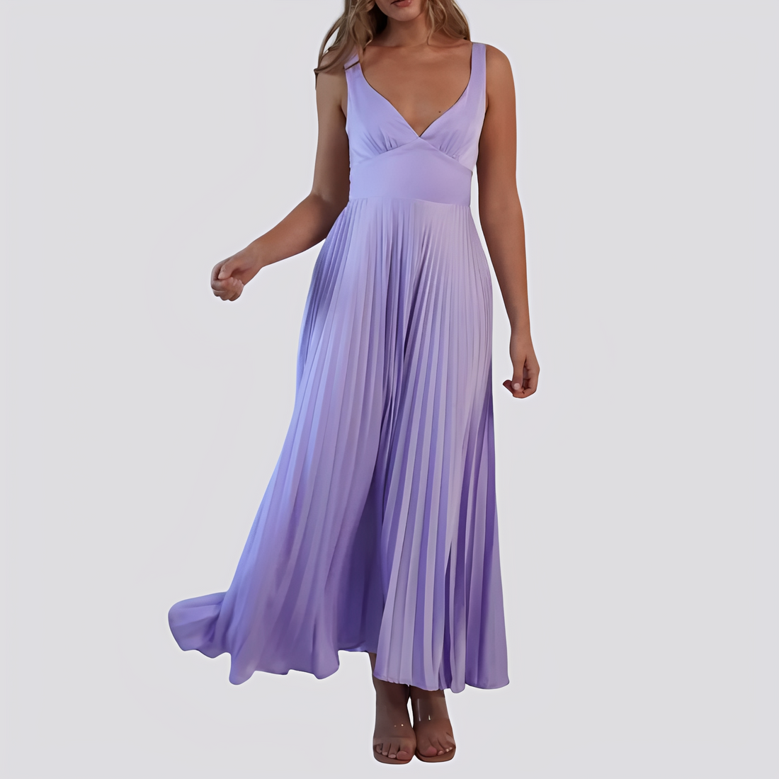 Sabrina - Elegantes Damen-Maxikleid mit Plissee und V-Ausschnitt