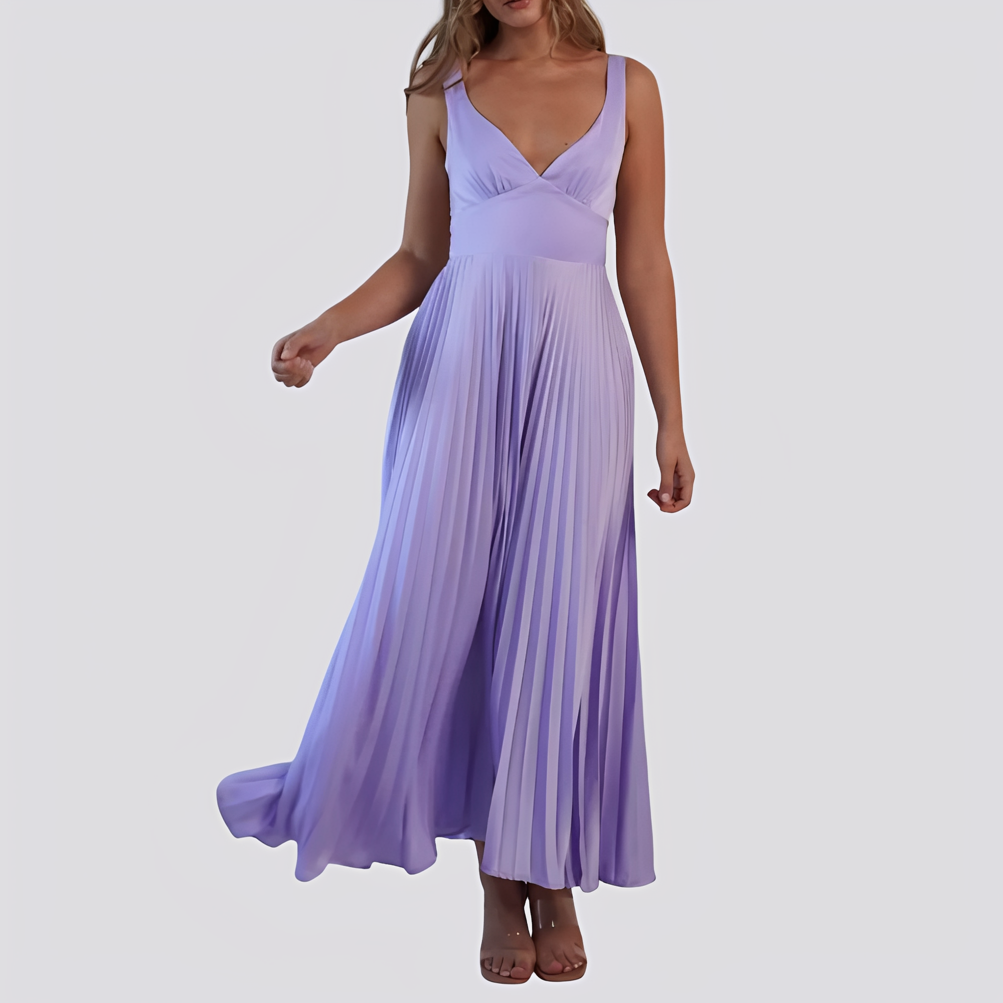 Sabrina - Elegantes Damen-Maxikleid mit Plissee und V-Ausschnitt
