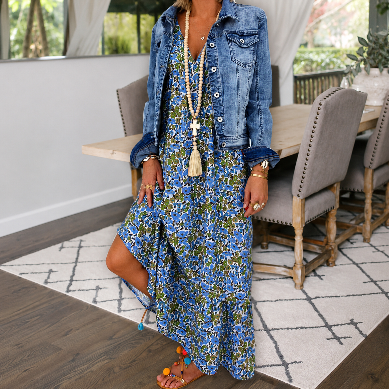 Shalisha - Elegantes Bohemian V-Ausschnitt Kleid