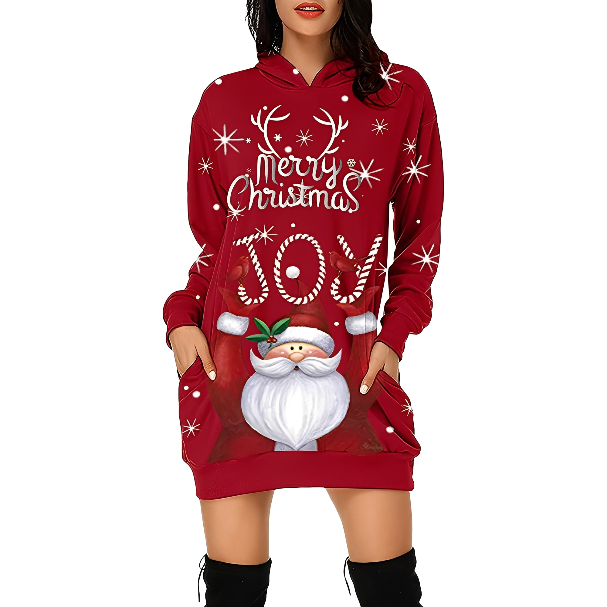 Georgia - Schickes Damen-Weihnachtskapuzenkleid mit Print