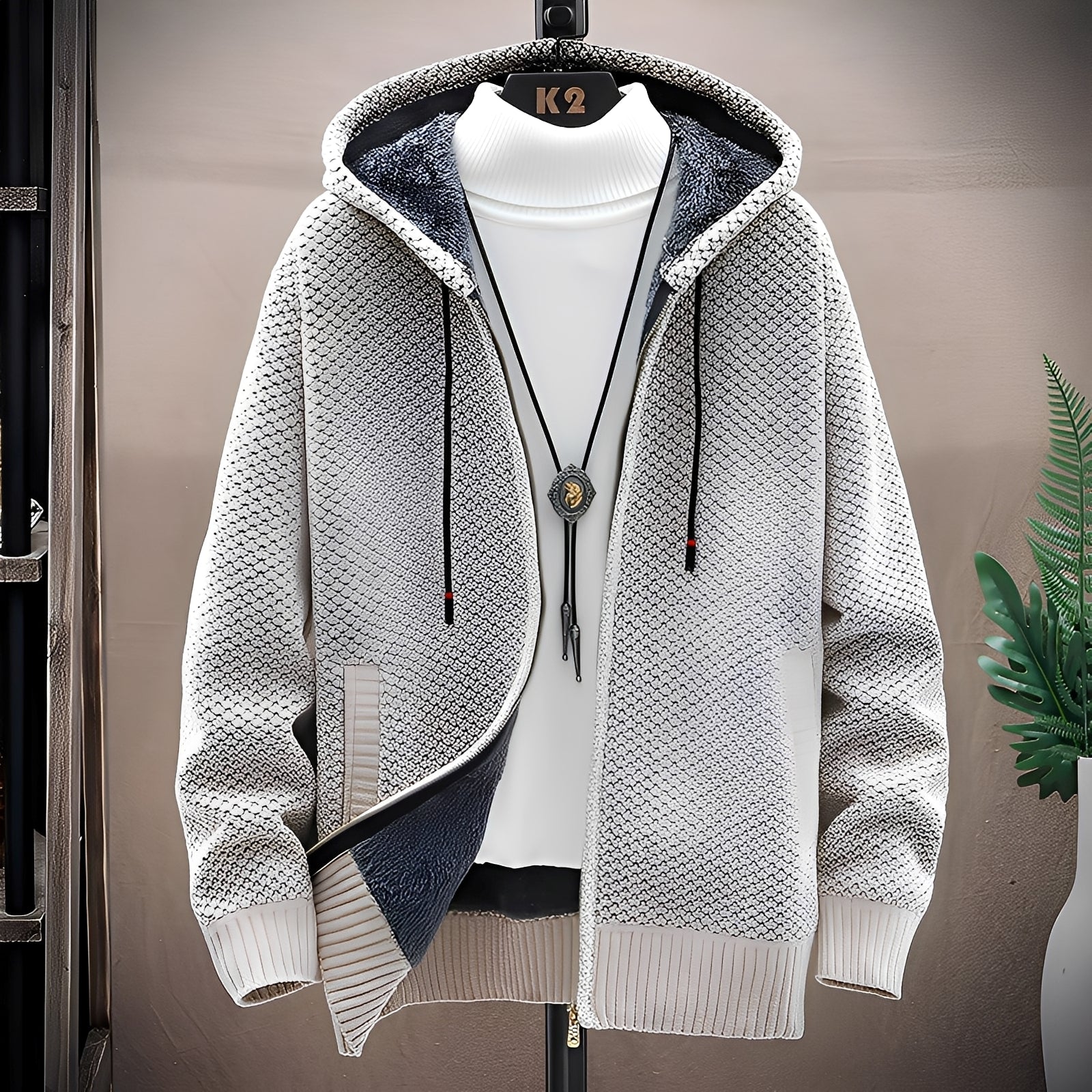 Roni - Herren-Strickkapuzenpullover mit Fleecefutter im modernen Stil