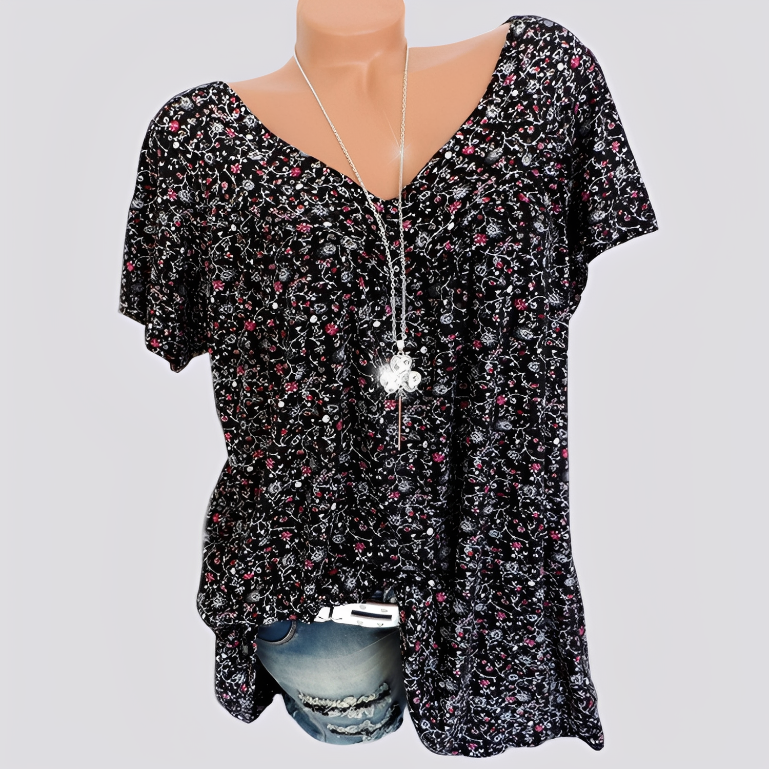 Claudia - Modische, locker geschnittene Bluse mit Blumenmotiv für Damen