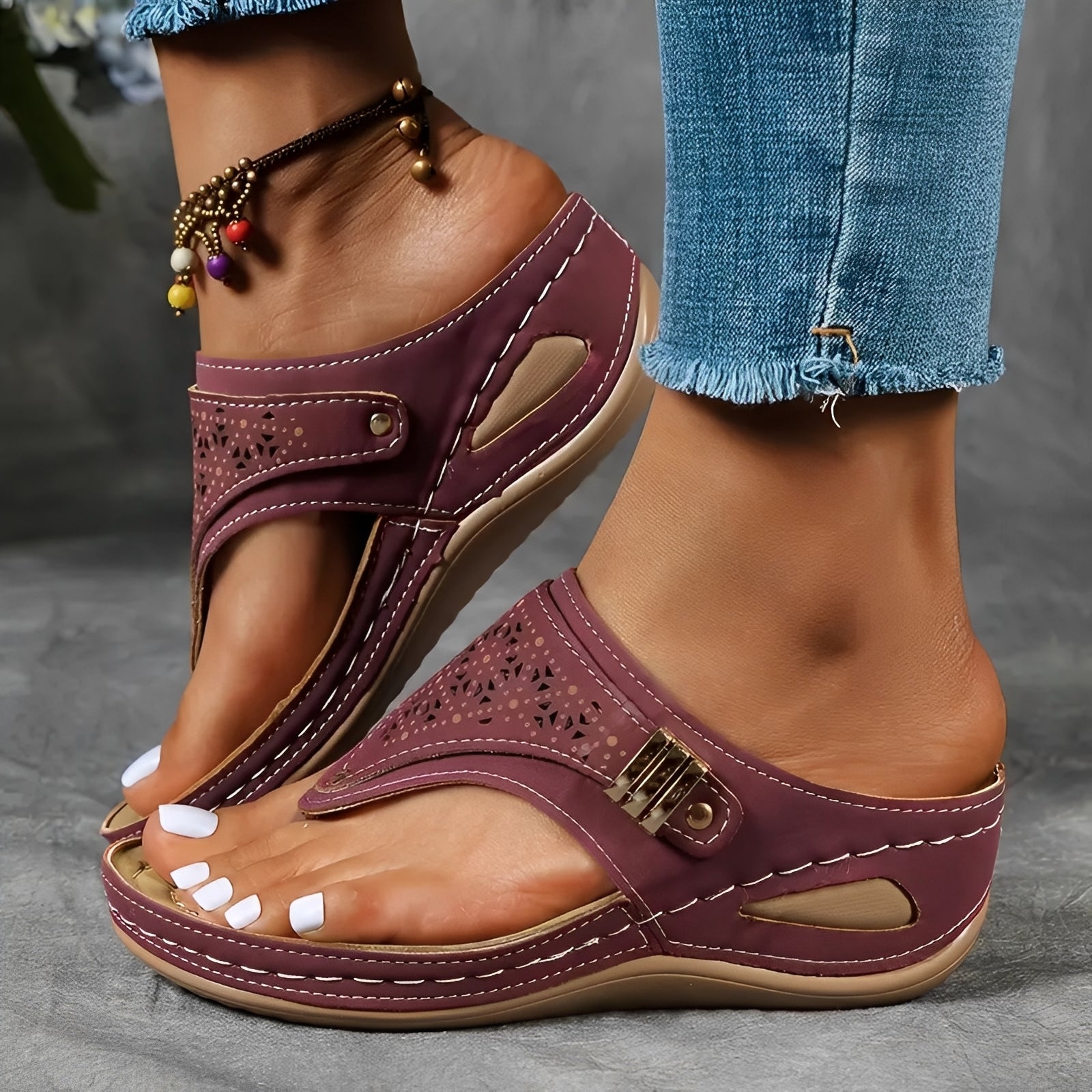 Jamie - Bequeme Römer-Sandalen mit Keilabsatz für Damen