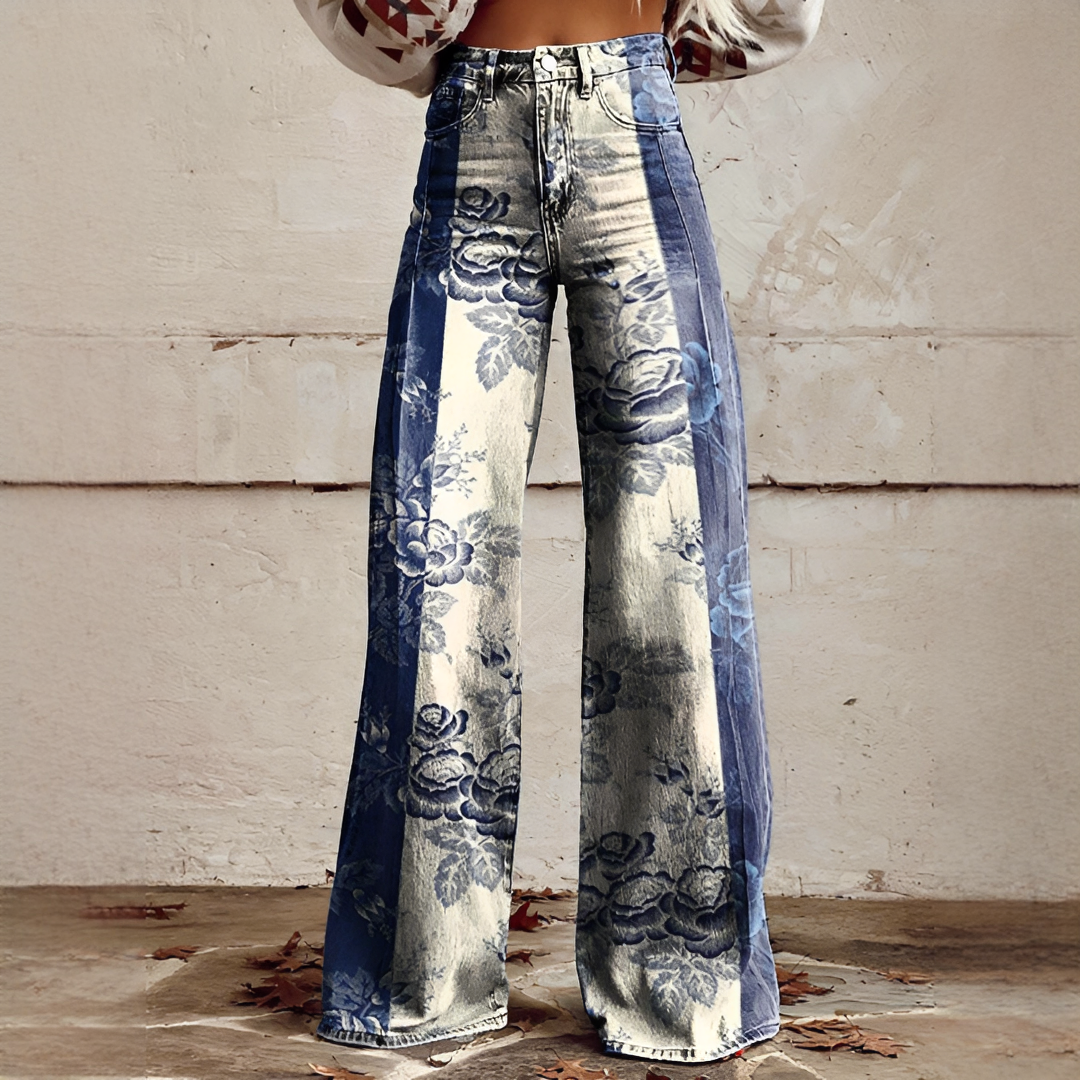 Shelley - Komfortable Weitbeinige Bedruckte Jeans