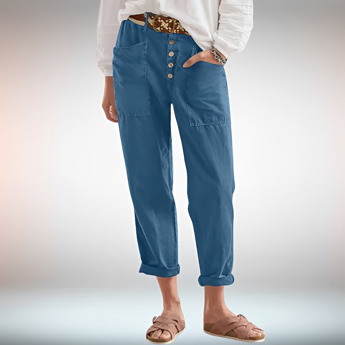 Rhonwen - Stilvolle, locker sitzende Hose mit Knopfleiste