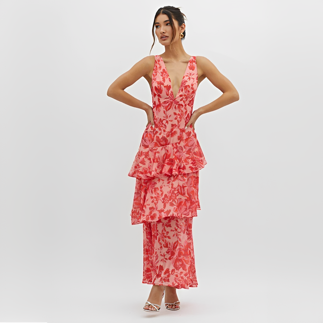 Faye - Elegant fließendes Kleid mit V-Ausschnitt und offenem Rücken